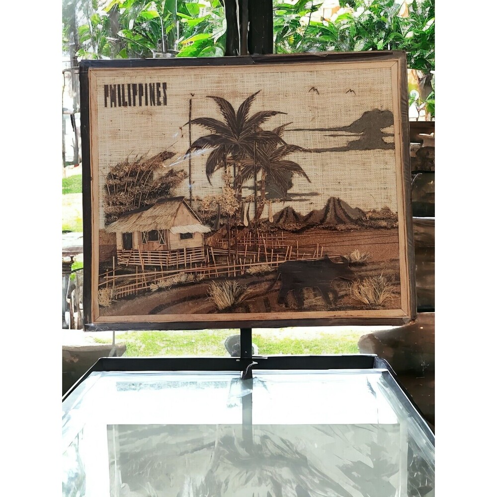 Coconut Spathe Fiber, Filipino Art, Ancient House, "Bahay-Kubo", Handmade 3D Art